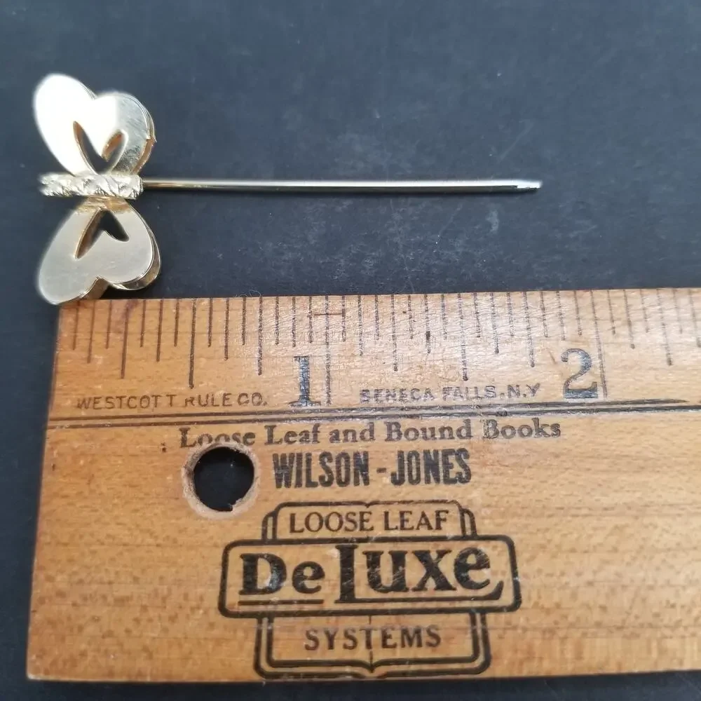 Vintage Golden Butterfly Stick Lapel Pin Sharp End Womens Costume Jewelry